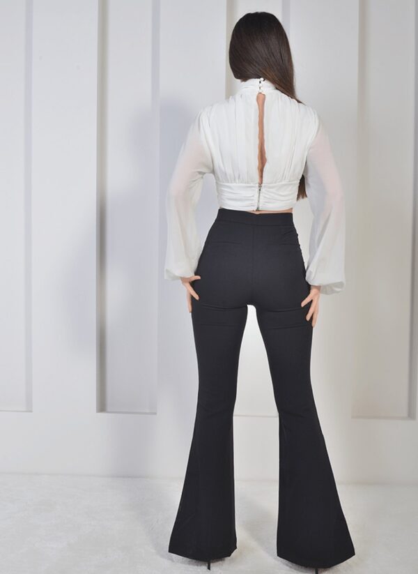 Ekru Crop Saten Bluz - Görsel 3