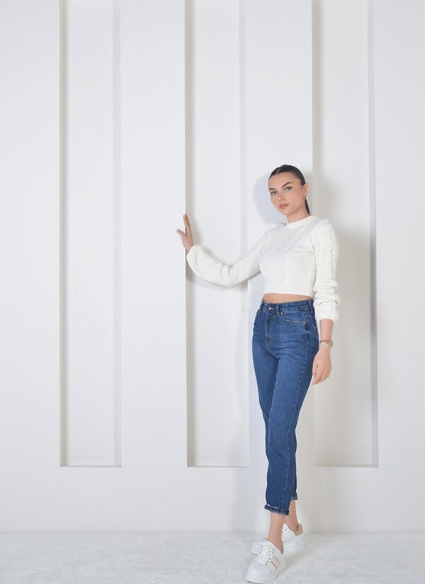 Orkide Ekru Crop Kazak - Görsel 3