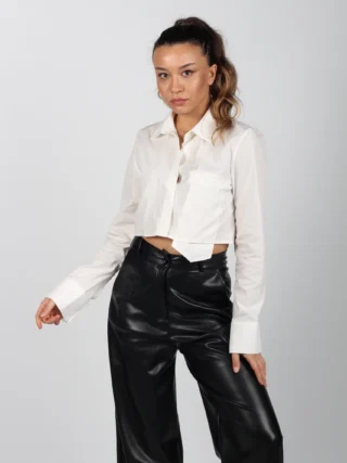 Cep Detaylı Crop Poplin Gömlek