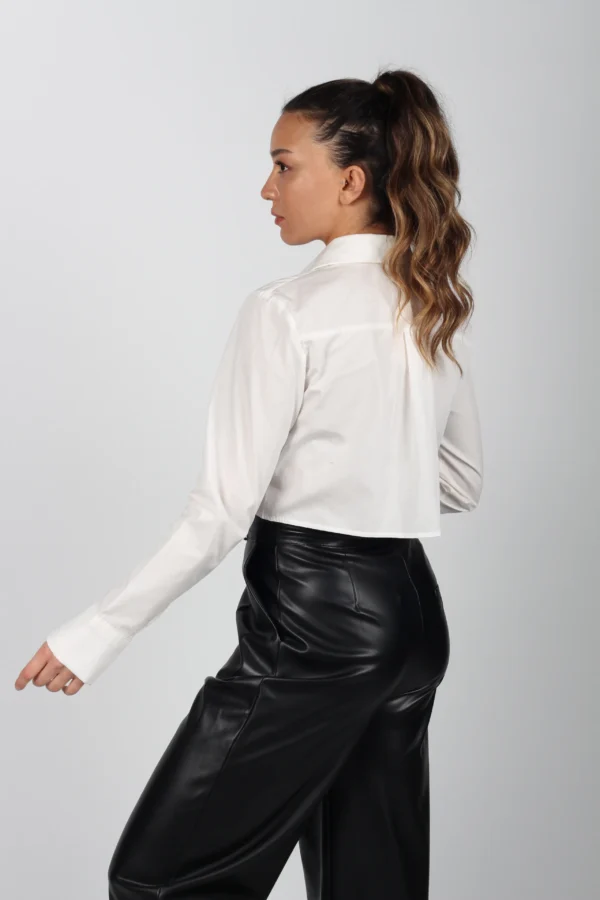 Cep Detaylı Crop Poplin Gömlek - Görsel 4