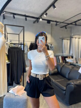 Bisiklet Yaka Düğmeli Triko Bluz