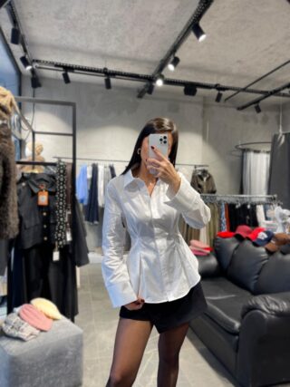 Belden Oturtmalı Poplin Gömlek Beyaz