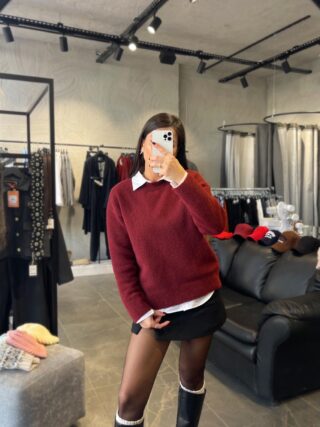 Yün İçerikli Bisiklet Yaka Kazak Bordo