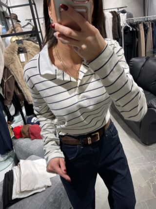 Polo Yaka Çizgili Uzun Kollu Tshirt