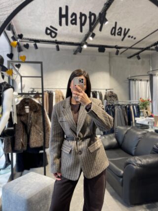 Oversize Çizgili Kaşe Blazer